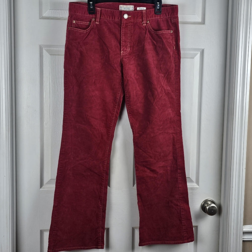 Vintage 2005 Old Navy Red‎ Corduroy Women's Pants Size 12 Rise 10" Wide Leg Fall